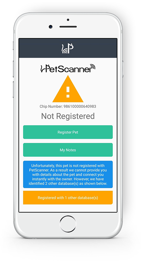 Image of phone showing not registered app screen